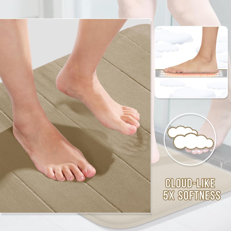 Yimobra Long Bath Mat 44"x24", Super Soft Quick Dry Memory Foam Bathroom Rug, Water Absorbent, Non Slip Backing Machine Washable for Tub Shower, Thick Comfort Support, Pale Khaki - Image 3